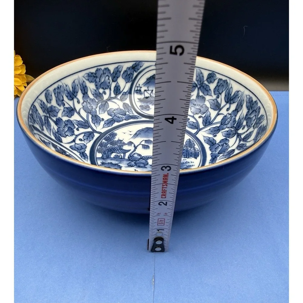 Japanese/Chinese Imari Style Blue & White Porcelain Rice Soup Bowl - 7